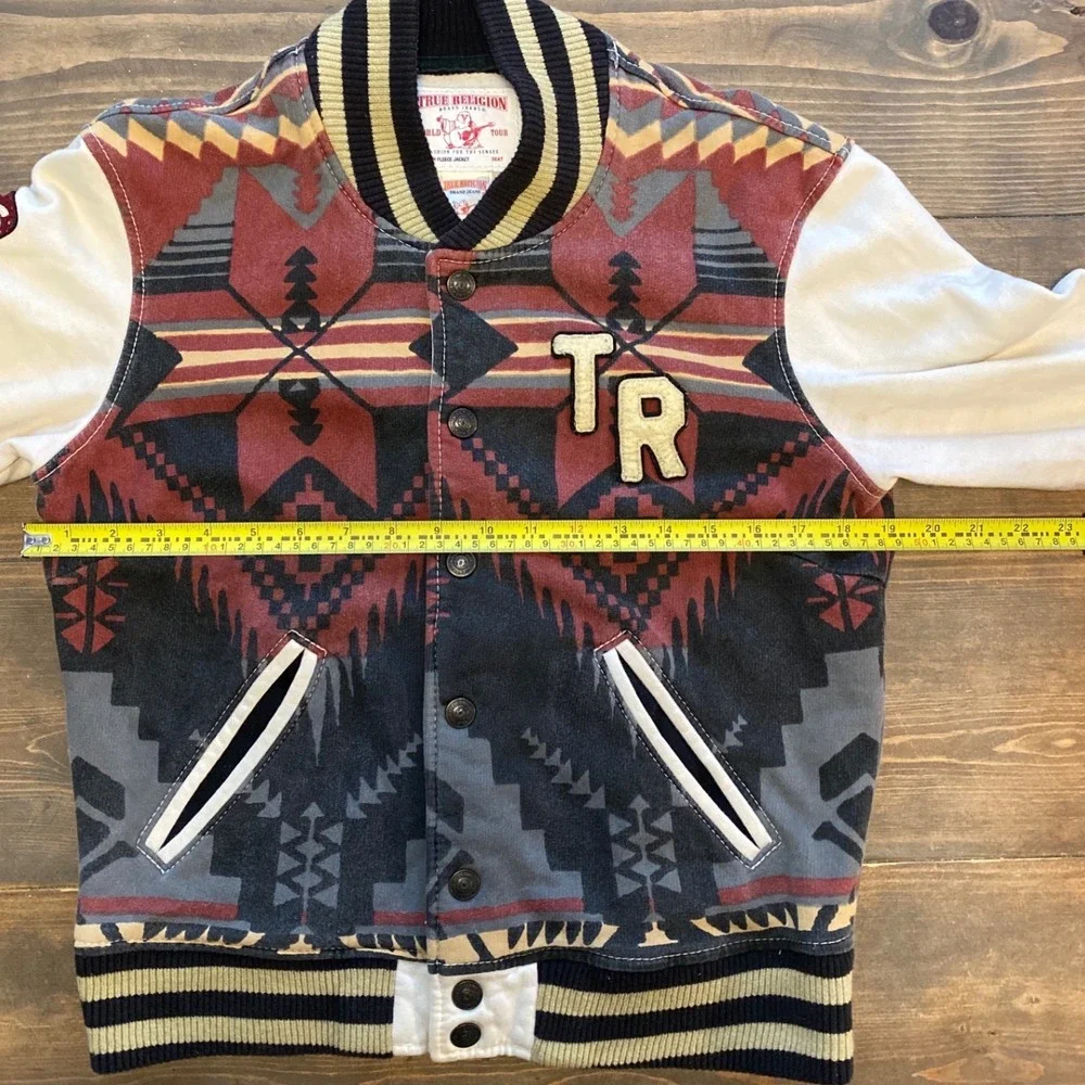 True Religion Serape‎ Print Kids Varsity Knit Jacket Geometric Print TR Logo